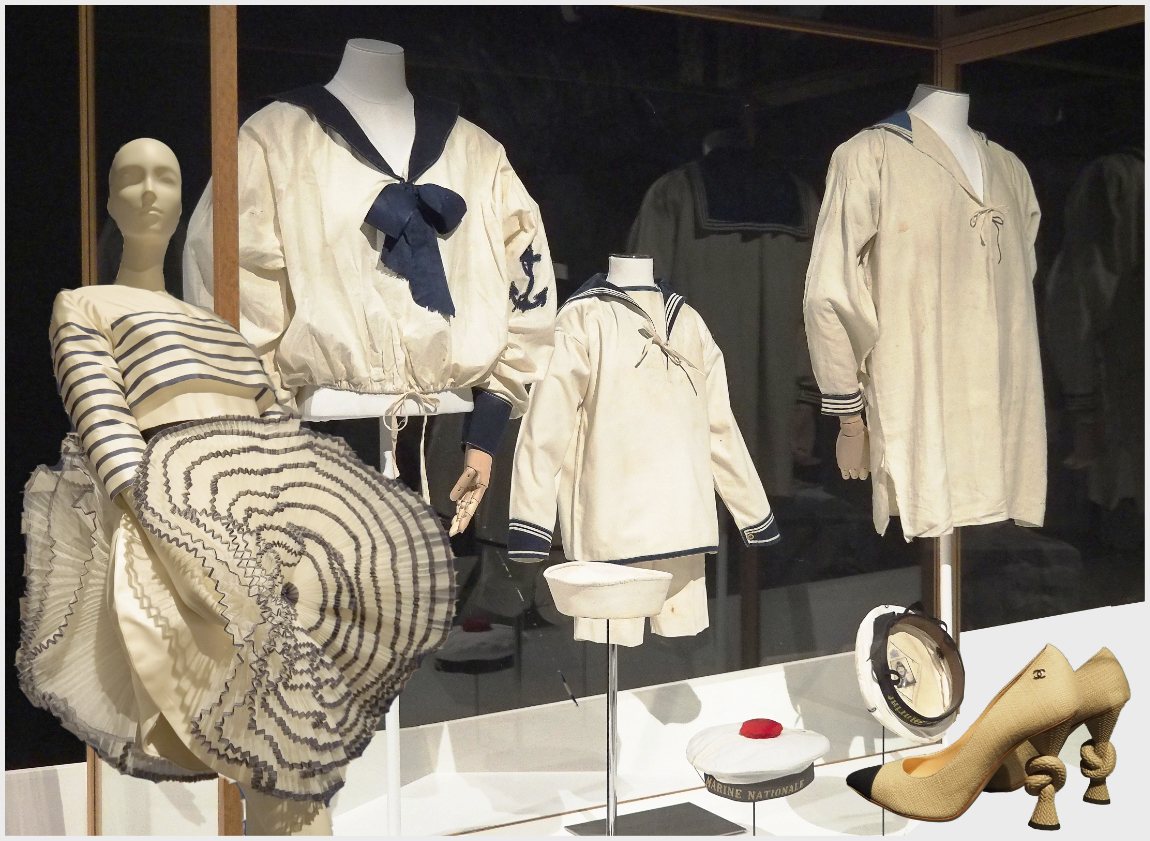 Gaun karya perancang Jean Paul Gaultier, baju matros anak-anak dan sepatu ciptaan Chanel. (Sumber: Cor Perrier)